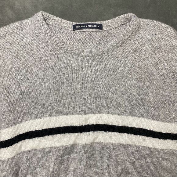 Brandy Melville Crewneck Wool Blend Sweater Horizontal Stripes Gray & Black - Picture 2 of 10